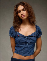 AE Short-Sleeve Tie-Front Blouse