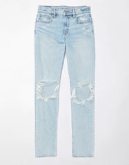 AE Stretch Super High-Waisted Ripped Ankle Straight Jean