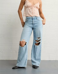 AE Dreamy Drapey Stretch Ripped Super High-Waisted Baggy Wide-Leg Jean