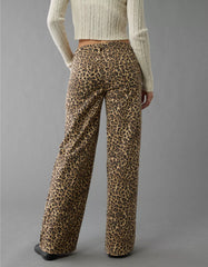 AE Stretch Leopard Low-Rise Baggy Wide-Leg Pant
