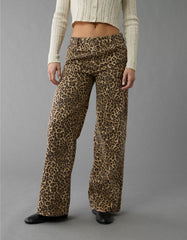 AE Stretch Leopard Low-Rise Baggy Wide-Leg Pant