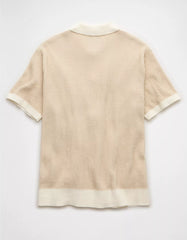 AE Striped Button-Up Sweater Polo