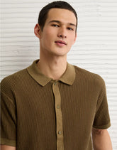 AE Striped Button-Up Sweater Polo