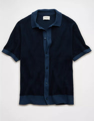 AE Striped Button-Up Sweater Polo