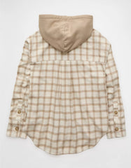 AE Plaid Hooded Button-Up Shirt