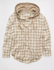 AE Plaid Hooded Button-Up Shirt