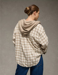 AE Plaid Hooded Button-Up Shirt