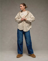 AE Plaid Hooded Button-Up Shirt