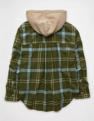 AE Plaid Hooded Button-Up Shirt
