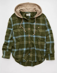AE Plaid Hooded Button-Up Shirt