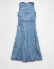 AE Button-Up Denim Midi Dress