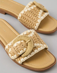 AE Raffia Buckle Slide Sandal