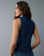 AE Crew Neck Button-Up Denim Vest