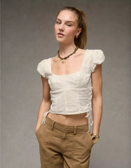 AE Side-Tie Lace-Up Blouse