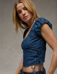 AE Side-Tie Lace-Up Blouse