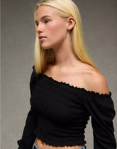 AE Sunchaser Off-the-Shoulder Smocked Tee