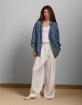 AE77 Oversized Denim Boyfriend Shirt