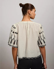 AE77 Embroidered Bell Sleeve Blouse