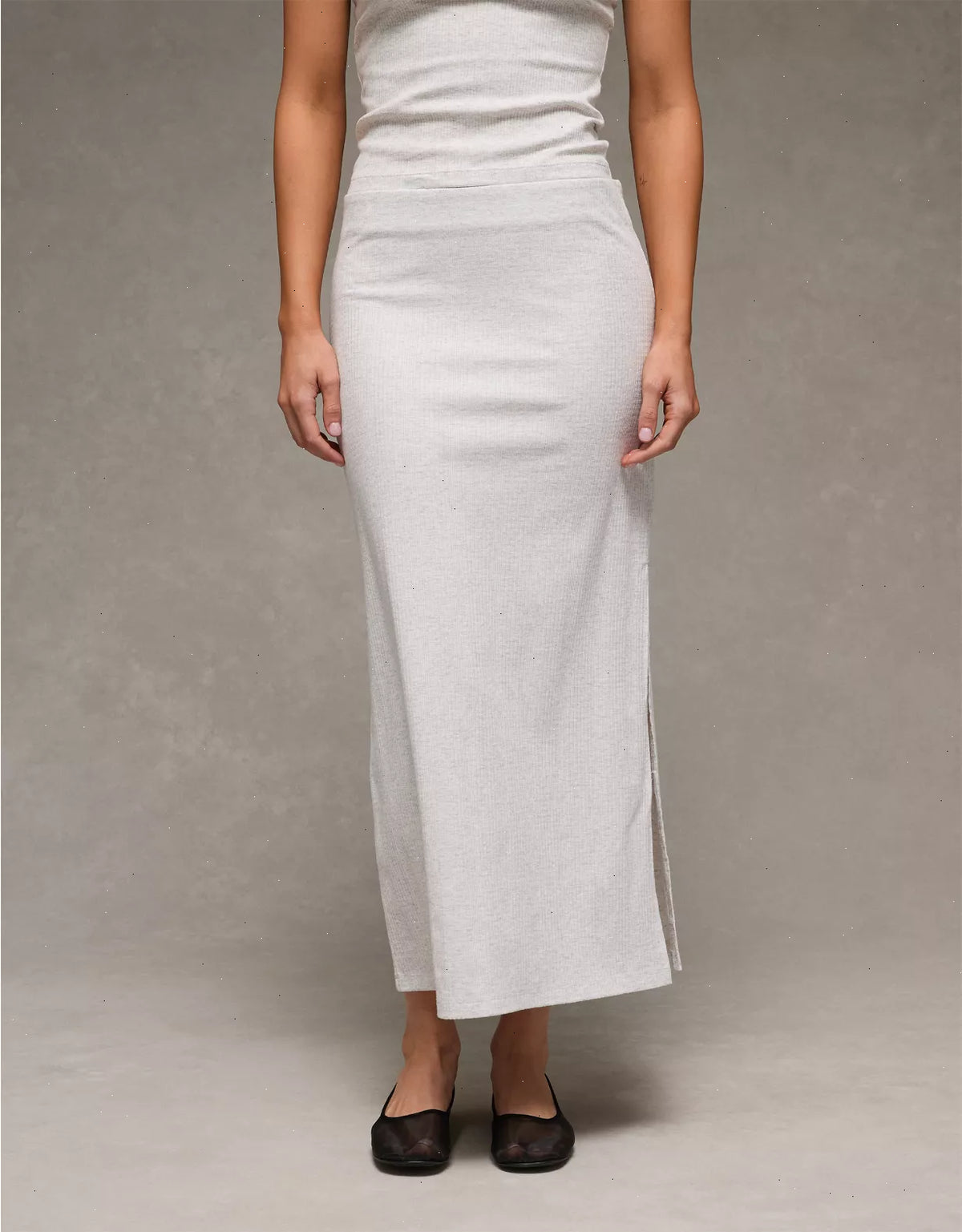 AE High-Waisted Ribbed Knit Maxi Skirt