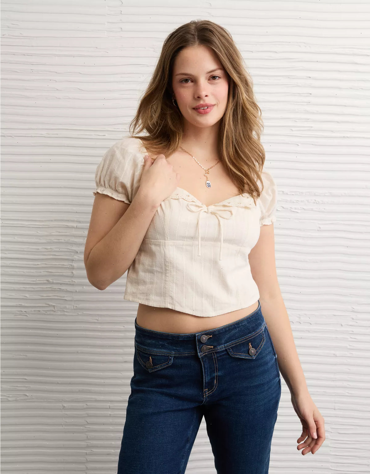 AE Short-Sleeve Tie-Front Blouse