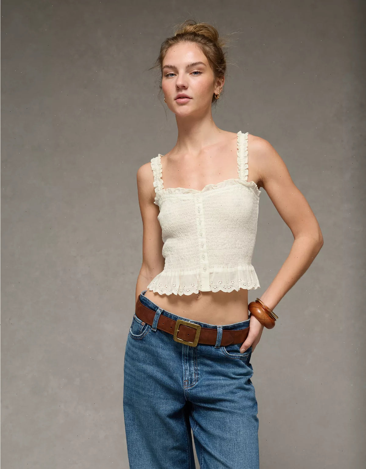 AE Smocked Button-Up Cami