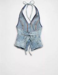 AE Floral Print Denim Tie-Back Vest