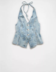 AE Floral Print Denim Tie-Back Vest