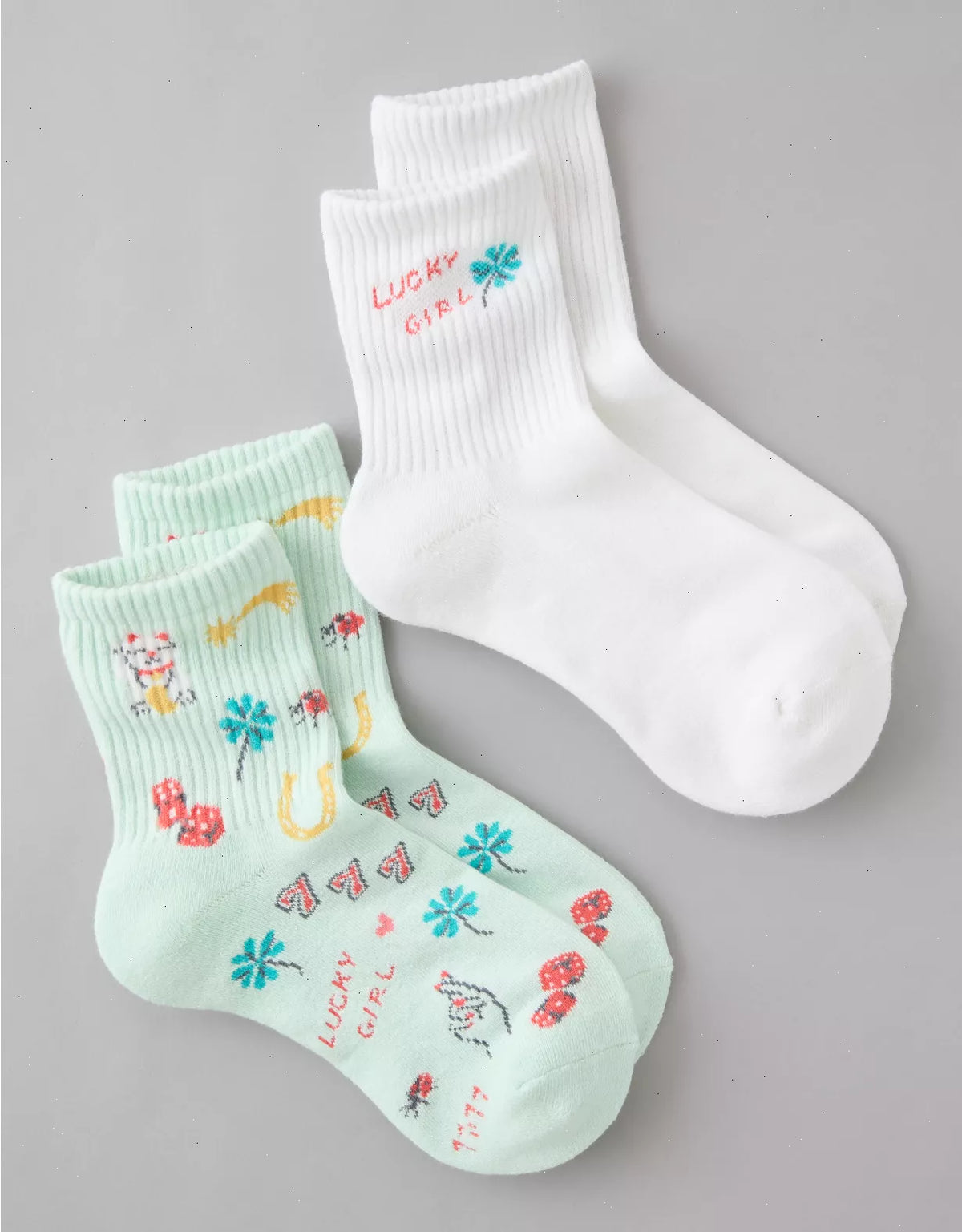 AE Lucky Girl Cropped Crew Socks 2-Pack