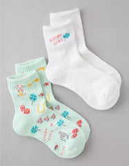 AE Lucky Girl Cropped Crew Socks 2-Pack
