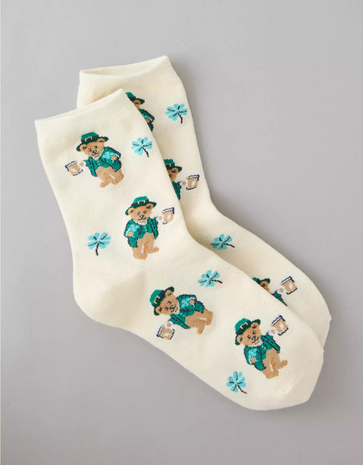 AE St. Patty's Teddy Bear Cropped Crew Socks