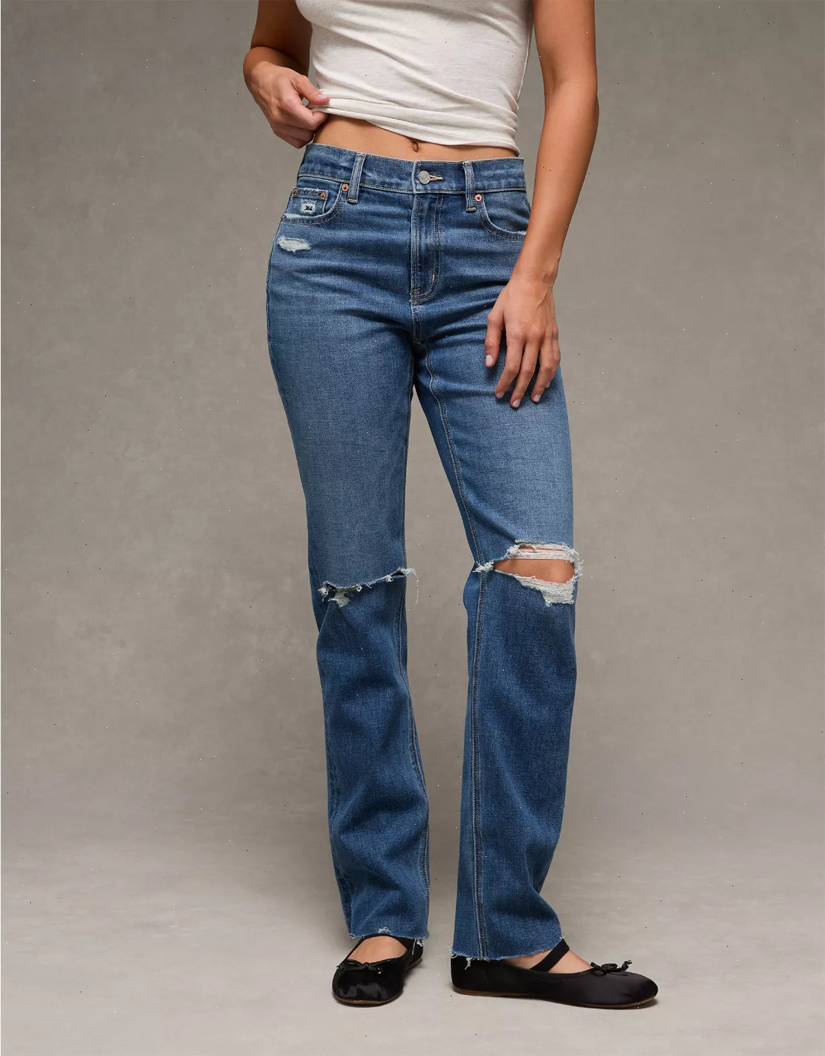 AE Stretch Ripped Super High-Waisted Straight Jean