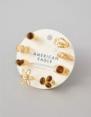 AE Brown Stone & Gold-Finish Rings 8-Pack