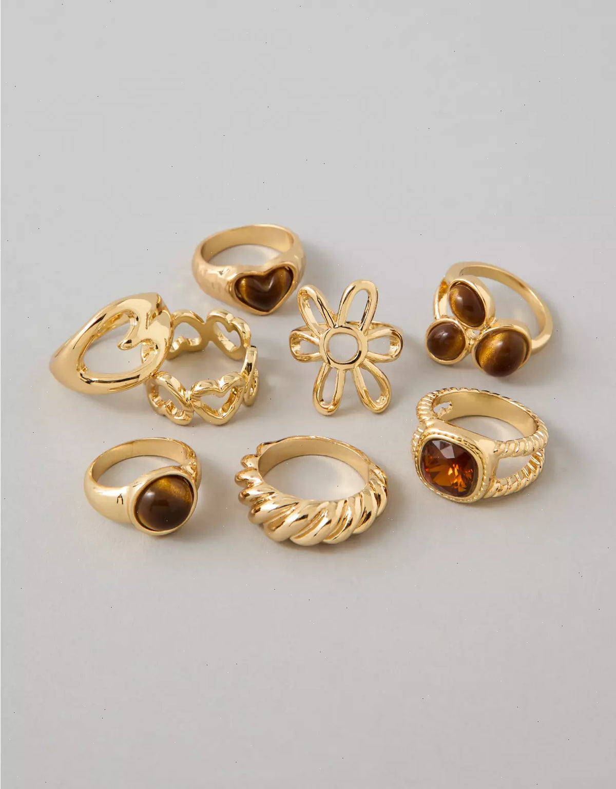 AE Brown Stone & Gold-Finish Rings 8-Pack