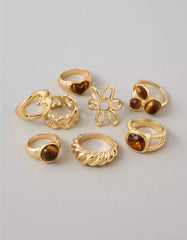 AE Brown Stone & Gold-Finish Rings 8-Pack