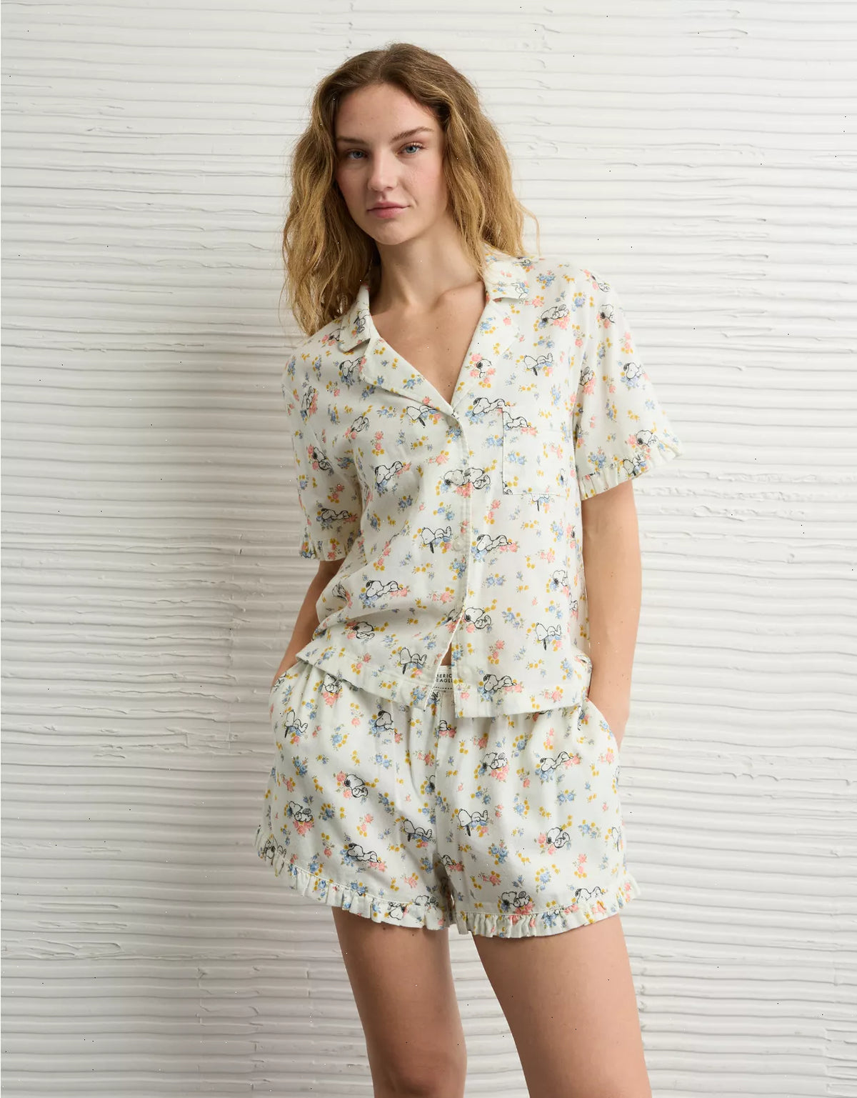 AE Snoopy Ruffled Flannel PJ Set