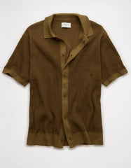 AE Striped Button-Up Sweater Polo