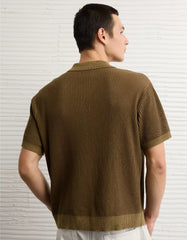 AE Striped Button-Up Sweater Polo