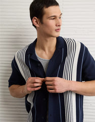 AE Striped Button-Up Sweater Polo