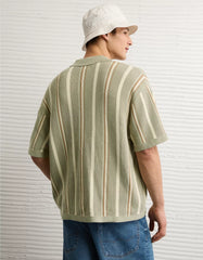 AE Striped Button-Up Sweater Polo