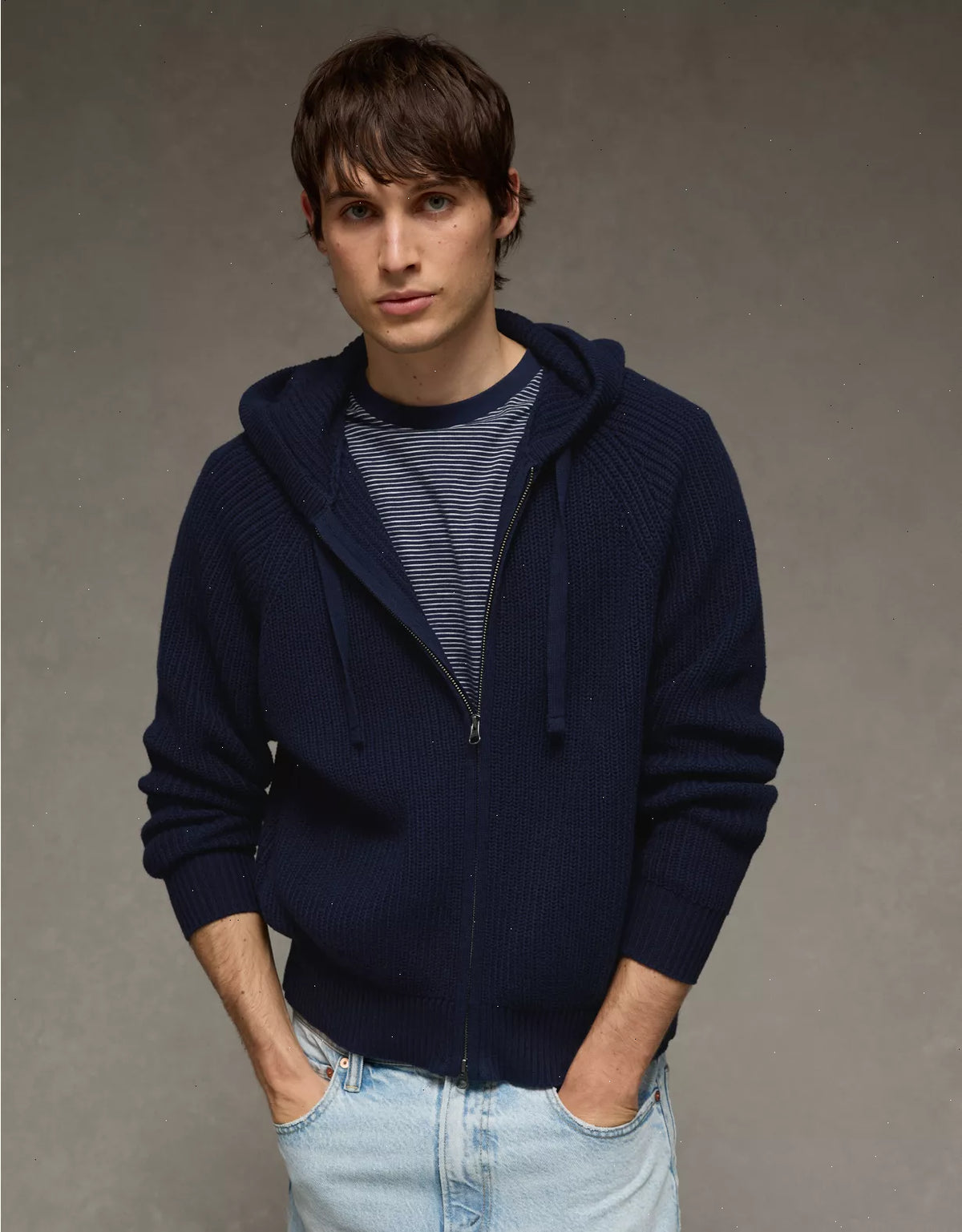 AE Zip-Up Shaker Stitch Sweater Hoodie