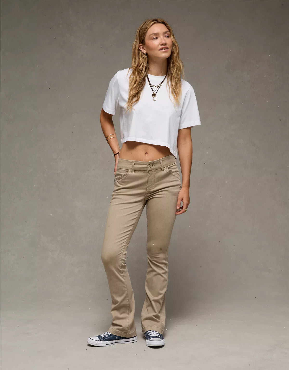 AE Stretch Low-Rise Kick Bootcut Khaki Pant