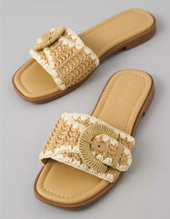 AE Raffia Buckle Slide Sandal
