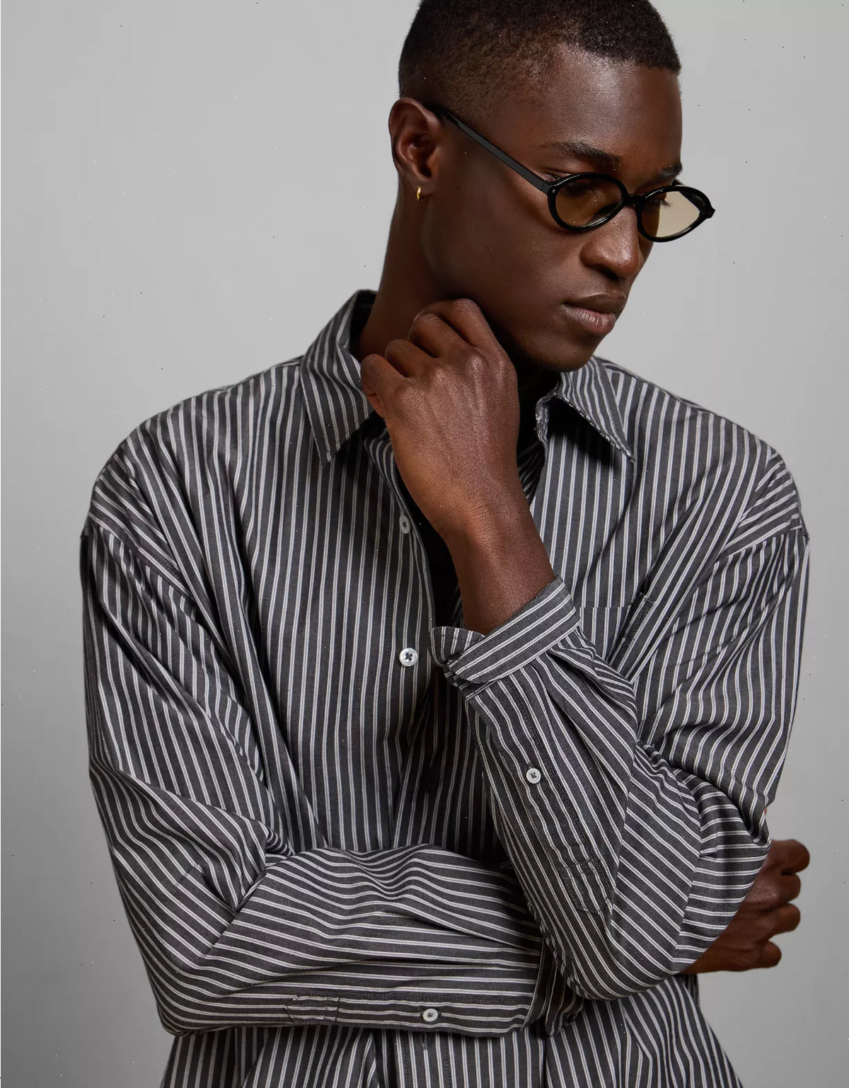 AE77 Premium Relaxed Striped Poplin Button-Up Shirt