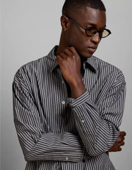 AE77 Premium Relaxed Striped Poplin Button-Up Shirt