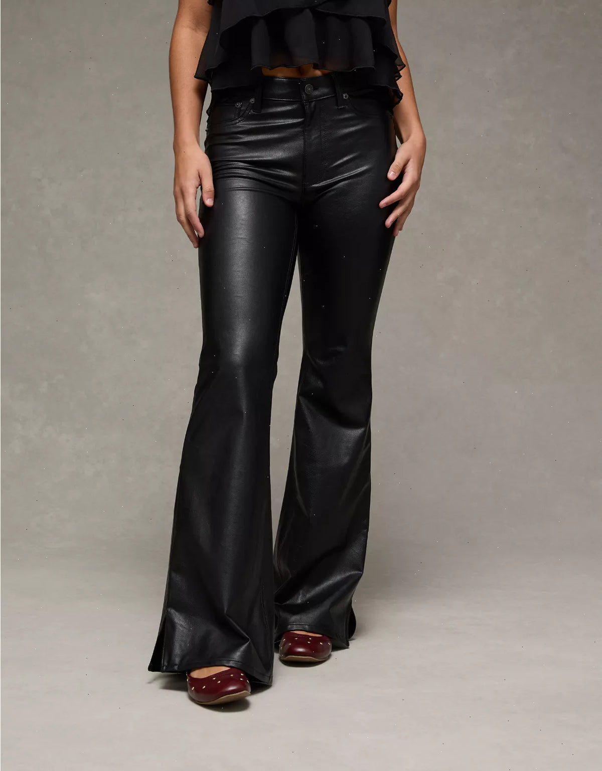 AE Super High-Waisted Vegan Leather Flare Pant