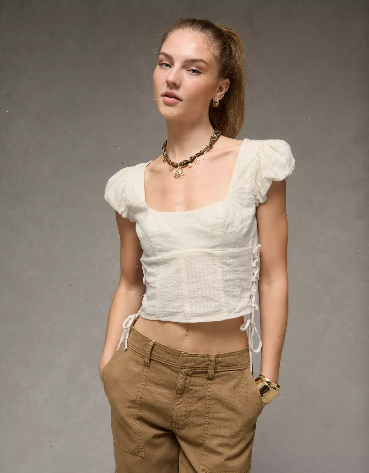 AE Side-Tie Lace-Up Blouse