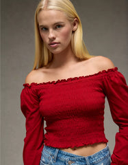 AE Sunchaser Off-the-Shoulder Smocked Tee