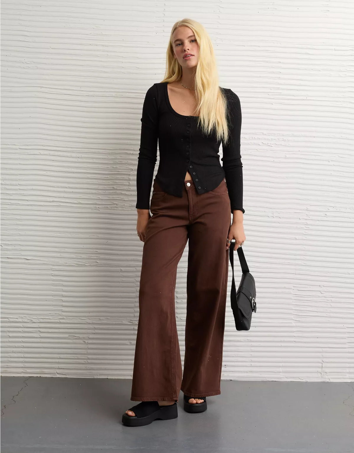 AE Waffle Long Sleeve Button-Up Tee