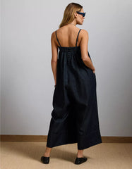 AE77 Premium Wide-Leg Denim Jumpsuit