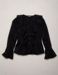 AE77 Ruffled V-Neck Blouse
